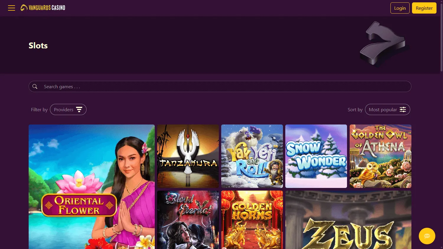 Vanguard Casino desktop casino game catalogue