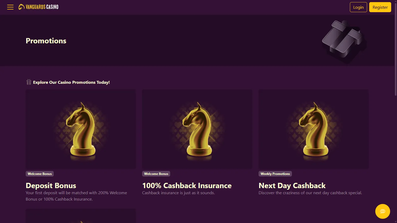 Vanguard Casino desktop promotions area