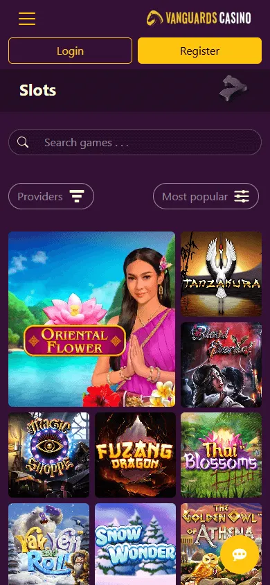 Vanguard Casino mobile casino game catalogue