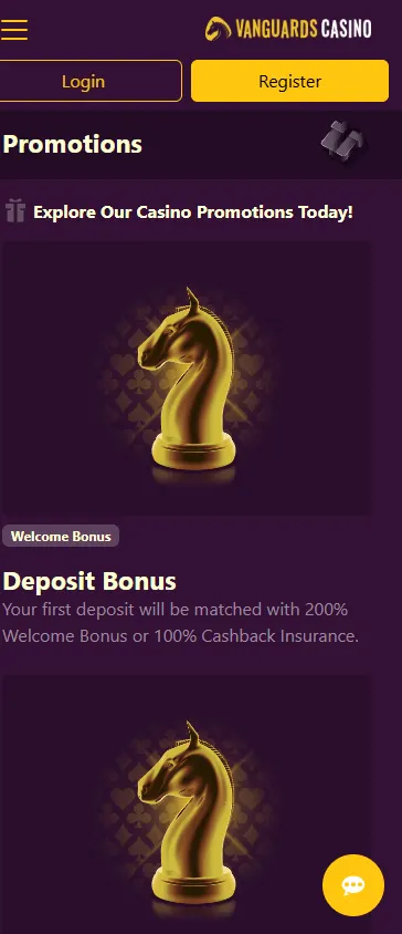 Vanguard Casino mobile promotions area
